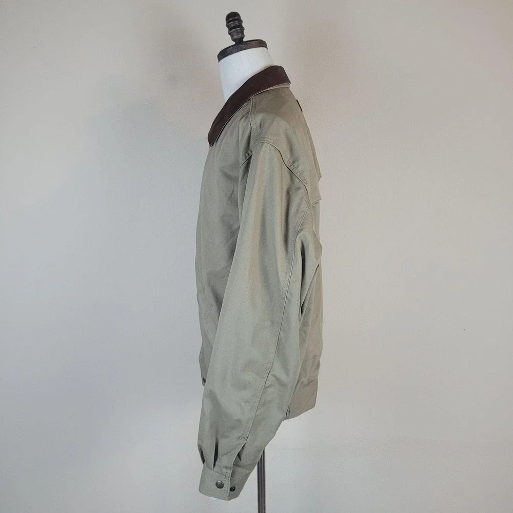 Schaefer Outfitter Jacket XL Beige Lodge Cruiser Canvas Leather Collar Western